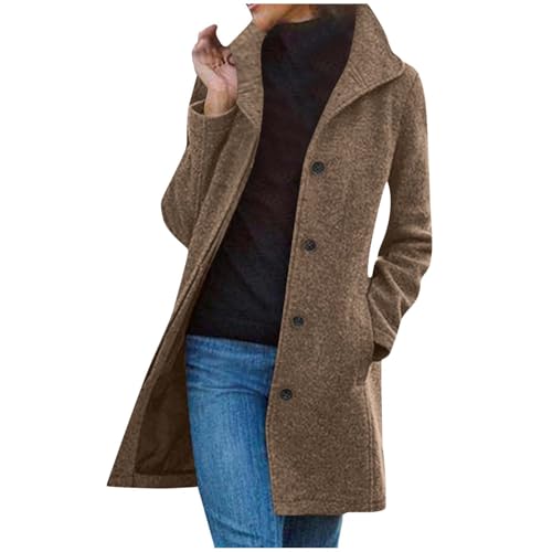Generisch Damen Mantel Winter Kurzmantel Herbstmantel Locker Wollmantel Elegant Wintermantel Modische Wolljacke Bequeme Übergangsmantel Casual Trenchcoat Winterjacke für Alle Outdoor-Aktivitäten von Generisch