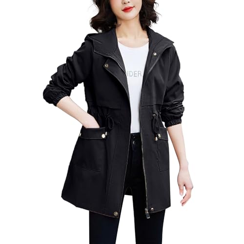 Generisch Damen Mantel lang mit Gürtel & Wasserfall-Schnitt – Unisize Trenchcoat für Herbst & Winter – eleganter Parka Damen Mantel Steppweste Damen Mit Kapuze Fell von Generisch