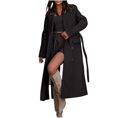 Generisch Damen Mantel lang mit Gürtel & Wasserfall-Schnitt – Unisize Trenchcoat für Herbst & Winter – eleganter Parka Wintermantel Damen Beige Pelzmantel Damen Kunstfell Lang von Generisch