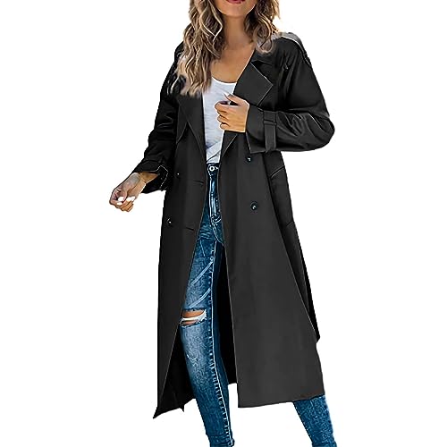 Generisch Damen Mantel lang mit Wasserfall-Schnitt | Trenchcoat mit Gürtel | weicher Dufflecoat Winter Damen Mantel Puffer Jacke Damen Weiß von Generisch
