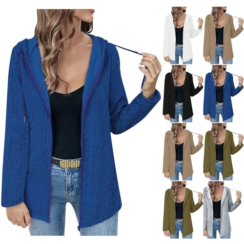 Generisch Damen Midi Lange Kapuzenpullover mit Reißverschluss Hoodie Oversized Sweatjacke Einfarbig Full-Zip Y2K Mode Leichte Sweatshirt Dünn Sportjacke Herbst Winter Übergangsjacke Blau,XL von Generisch