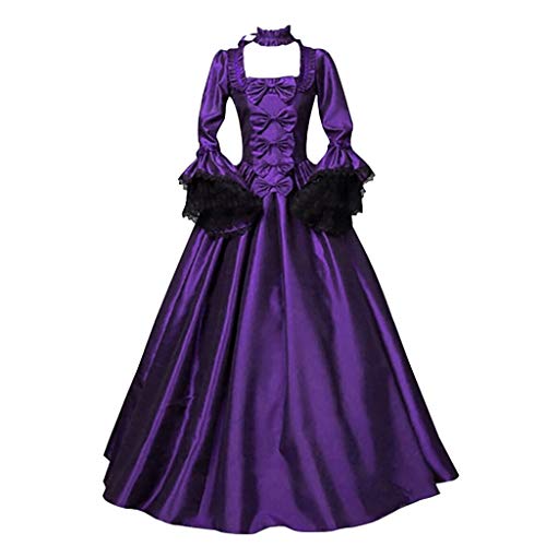 Generisch Damen Mittelalter Kleid KöNigin Bodenlanges Retro Off-Shoulder Kostüm Halloween Party Prinzessin Kostüm Kleid mit Trompetenärmel Kleidung Damen viktorianisches Kleid Renaissance Maxi kostüm von Generisch