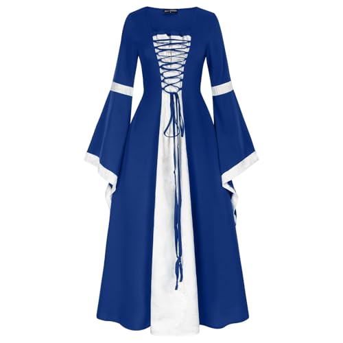 Generisch Damen Mittelalter Kleid mit Trompetenärmel, Mittelalterliche Viktorianischen Königin Kleider Renaissance Gotisch Maxikleid Karneval Halloween Party Prinzessin Kostüm Halloween Kostüm Damen von Generisch