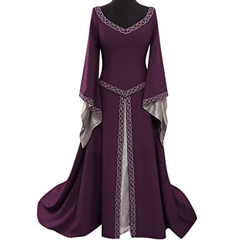 Generisch Damen Mittelalter Kleidung Kleider Damen Kleid Vintage Coctailkleid Halloween Karneval Damen Mid-Century Kleid mit Trompetenärmel Kleidung Damen Mittelalter Viktorianischen Königin Kleider von Generisch