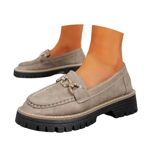 Generisch Damen Mokassins Slip on Loafers - Bootsschuhe rutschfeste Lauflernschuhe Weiches Slip-On Breite Fuß Orthopädische Vintage-Stil Flache Halbschuhe Lässige Segelschuhe Flachschuhe von Generisch