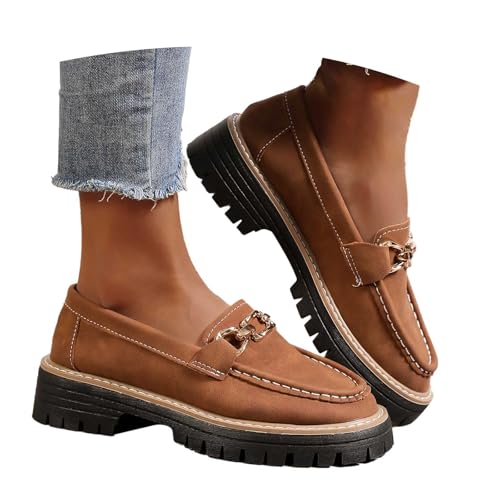 Generisch Damen Mokassins Slip on Loafers - Bootsschuhe rutschfeste Lauflernschuhe Weiches Slip-On Breite Fuß Orthopädische Vintage-Stil Flache Halbschuhe Lässige Segelschuhe Flachschuhe von Generisch