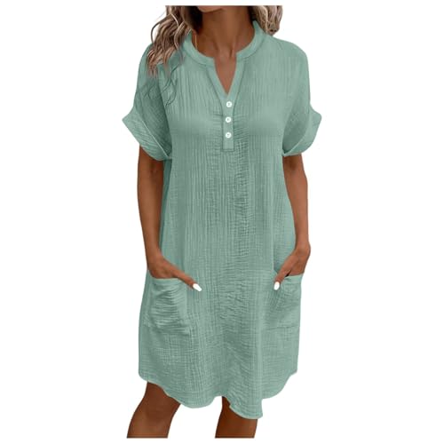 Generisch Damen Musselin Kleid, Sommer Knielang Mit Taschen Blusenkleid Kurzarm Wickelkleid Hemdblusenkleid Leicht Und Luftig Kleid Mit Knopfleiste Kleider Sommerkleid Hemdkleid Strandkleider S-XXL Generisch Damen Musselin Kleid, Sommer Knielang Mit Taschen Blusenkleid Kurzarm Wickelkleid Hemdblusenkleid Leicht Und Luftig Kleid Mit Knopfleiste Kleider Sommerkleid Hemdkleid Strandkleider S-XXL von Generisch