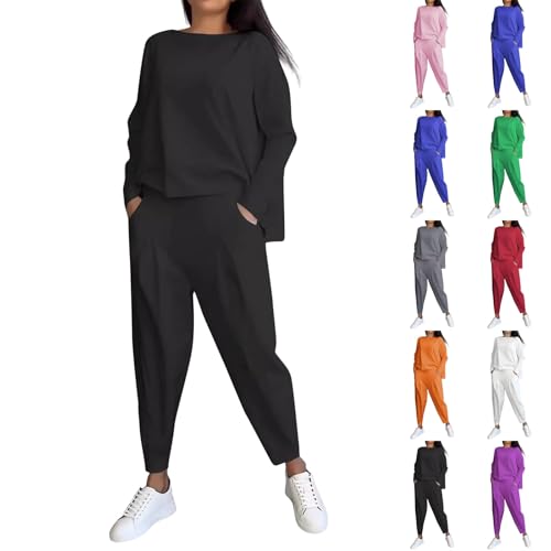 Generisch Damen Must Haves Trainingsanzug 2024 Mode Pullover Oversize Jogginganzug Casual Hosenanzug Bequem Hausanzug 2 Teiler Sportanzug Freizeitanzug Blusen Jogginghose Kleidungsset(A01 Black,XXL) von Generisch