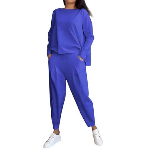 Generisch Damen Must Haves Trainingsanzug 2024 Mode Pullover Oversize Jogginganzug Casual Hosenanzug Bequem Hausanzug 2 Teiler Sportanzug Freizeitanzug Blusen Jogginghose Kleidungsset(A02 Blue,XXL) von Generisch