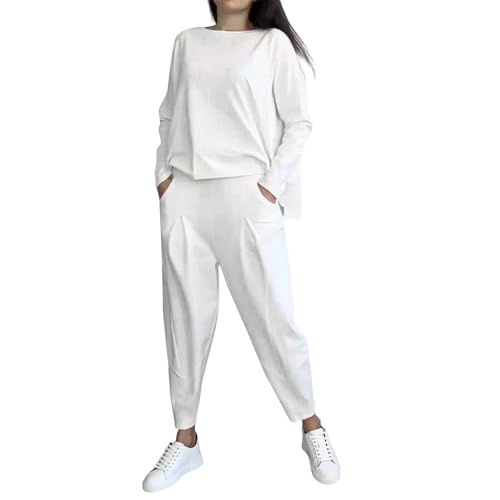 Generisch Damen Must Haves Trainingsanzug 2024 Mode Pullover Oversize Jogginganzug Casual Hosenanzug Bequem Hausanzug 2 Teiler Sportanzug Freizeitanzug Blusen Jogginghose Kleidungsset(A09 White,3XL) von Generisch