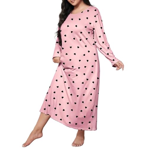 Generisch Damen Nachthemd Baumwolle Langarm, Nachtwäsche Große Größen Bedruckt Schlafhemd Winter Schlafkleid Rundhals Shirtkleid Lange Freizeitkleid Leicht Luftig Sleepwear Sleepshirt Nachtkleid von Generisch