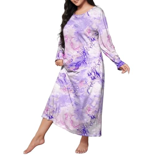 Generisch Damen Nachthemd Baumwolle Langarm, Nachtwäsche Große Größen Bedruckt Schlafhemd Winter Schlafkleid Rundhals Shirtkleid Lange Freizeitkleid Leicht Luftig Sleepwear Sleepshirt Nachtkleid von Generisch
