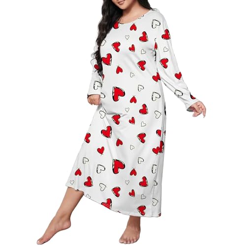 Generisch Damen Nachthemd Baumwolle Langarm, Nachtwäsche Große Größen Bedruckt Schlafhemd Winter Schlafkleid Rundhals Shirtkleid Lange Freizeitkleid Leicht Luftig Sleepwear Sleepshirt Nachtkleid von Generisch