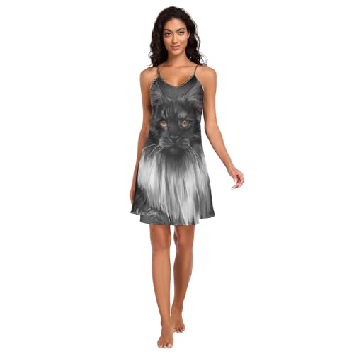Generisch Damen Nachthemden Schwarze Maine-Coon-Katze Nachtwäsche Kurzarm Schlafshirt Sommer Sleepshirt Nachtkleid Schlafhemd Generisch Damen Nachthemden Schwarze Maine-Coon-Katze Nachtwäsche Kurzarm Schlafshirt Sommer Sleepshirt Nachtkleid Schlafhemd von Generisch