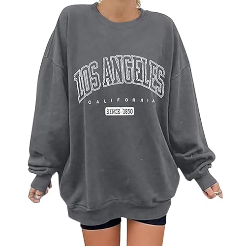Generisch Damen Oberteile, Sweatshirt Damen Los Angeles Oversize Langarmshirt Rundhals Pullover Vintage Pulli Herbst Winter Oberteile Teenager Mädchen Casual Lose Tops von Generisch