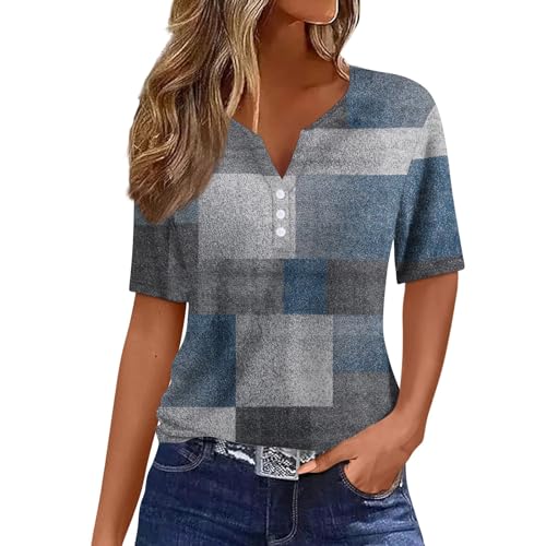 Generisch Damen Oberteile Kurzärmelig Sommer Henley-V-Ausschnitt T-Shirt Drucken Top Bequem Lässiges Basis Tunika Sportshirt Türkis M Generisch Damen Oberteile Kurzärmelig Sommer Henley-V-Ausschnitt T-Shirt Drucken Top Bequem Lässiges Basis Tunika Sportshirt Türkis M von Generisch
