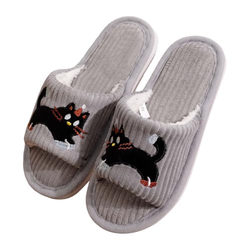 Generisch Damen Offene Zehen Flauschige Hausschuhe Scuff Outdoor Indoor Pantoletten Warme Plüsch-Schlafschuhe Mit Kunstfellfutter Fuzzy Memory Foam Slippers Cartoon Tier Hauspantoffeln von Generisch