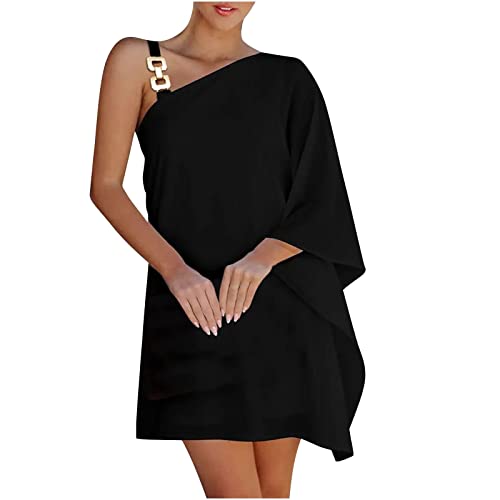 Generisch Damen One Shoulder Kleid Sommer Cocktailkleid Kurz Elegant Partykleid Einschulter Langarm Sommerkleider Damen Leicht Und Luftig Abendkleid Kurze Schick Kleider Festliche Locker Trägerkleid von Generisch