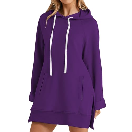Generisch Damen Oversized Kapuzenpullover Einfarbig Langarm Hoodie mit Taschen Standkragen Freizeit Sport Pullover für Training Plus Größe Rundhals Langarmshirt von Generisch