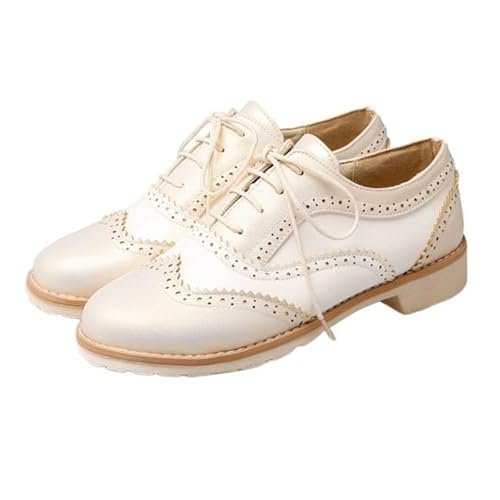 Generisch Damen Oxfords Schwarz und Weiß Flügelspitze Chunky Heeled Vintage Brogue Schnürschuh zweifarbige Sattelschuhe von Generisch