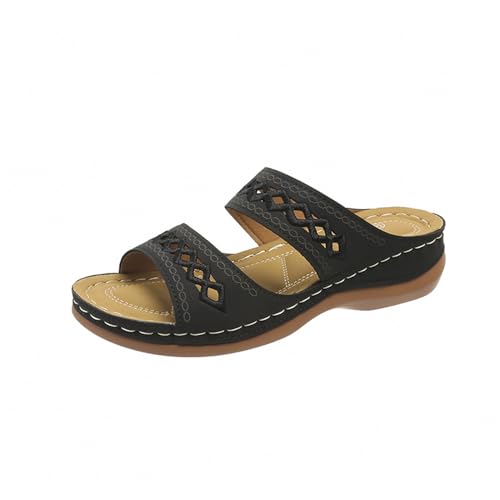 Generisch Damen Pantoletten Mit Fussbett Und Keilabsatz Hausschuhe Sommer Bequem Strandschuhe Leicht Badeschuhe Drinnen Freizeitschuhe Offenen Zehen Hausschuh Atmungsaktive Pantolette Römersandalen von Generisch
