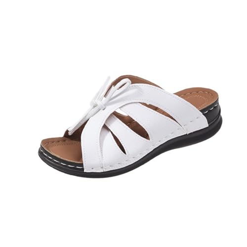 Generisch Damen Pantoletten Mit Keilabsatz Schlappen Sommer Mit Schleife Strandschuhe Atmungsaktiv Schuhe Offenen Zehen Sliders Outdoor Slip-Ons Pantolette Plateau Hausschuhe Leichte Freizeitschuhe von Generisch