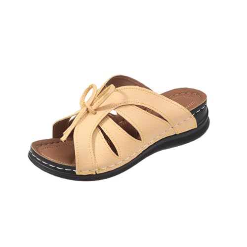 Generisch Damen Pantoletten Mit Keilabsatz Schlappen Sommer Mit Schleife Strandschuhe Atmungsaktiv Schuhe Offenen Zehen Sliders Outdoor Slip-Ons Pantolette Plateau Hausschuhe Leichte Freizeitschuhe von Generisch
