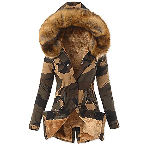 Generisch Damen Parka Winter, Mäntel Warm Dicke Camouflage Print Langarm Jacke Mit Kapuze Übermantel Maternity Sweater Winter Daunen Kurtki Zimowe Kurzmantel Winterjacke Jacket (XL, Braun) von Generisch