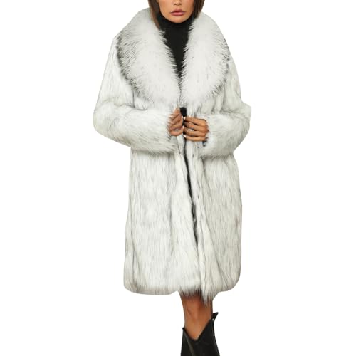 Generisch Damen Pelzmantel Kunstpelze Fellmantel Lang Pelzjacke Dicker Jacke Kunstfell Mantel Kunstpelz Winterjacke Warme Plüschjacke Faux Pelz Outwear Winter Oberbekleidung Weißes Kunstpelzmantel von Generisch