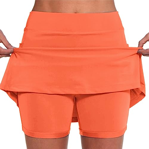 Generisch Damen Plissiert Tennisrock, Crossover Tennis Rock Skort Mädchen mit Hoher Taille, Schwarzer Activewear Minirock mit Taschen Faltenrock Braun von Generisch