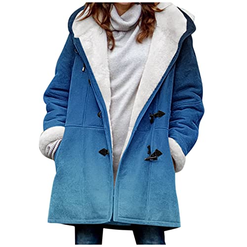 Generisch Damen PlüSchgefüTterte AußEnjacke Warmer Winter Mit Kapuze Parka Mantel Wintermantel Mit Teddyfutter Einfarbiger Langer Mantel Mit Farbverlauf Und Fleece von Generisch