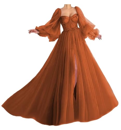 Generisch Damen PuffäRmel Ballkleider Langer TüLl Ballkleid Schlitz Formelle Abendkleider Schatz Prinzessin Hochzeitskleid Burnt Orange 4XL von Generisch