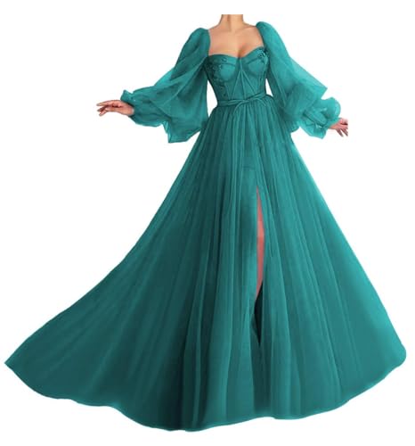 Generisch Damen PuffäRmel Ballkleider Langer TüLl Ballkleid Schlitz Formelle Abendkleider Schatz Prinzessin Hochzeitskleid Teal XXL von Generisch