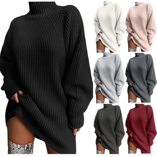 Generisch Damen Pulli Oversize Long Pullover High Neck Lose Bluse Casual Locker Langarmshirts Warm Langarm Strickpullover Basic Oberteil Tops Elegant Einfarbig Sweatshirt von Generisch