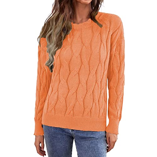 Generisch Damen-Pullover Damen Niedliche, Elegante, weiche Rundhalsausschnitt-Langarm-Hohlstrickpullover mit Zopfmuster Cardigan Locker Urlaub Retro Kleidung Klobig Hochschule Urlaub Weich von Generisch
