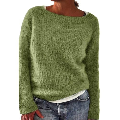 Generisch Damen Pullover Herbst Rundhals Langarmshirt Leichtes Oversize Sweatshirt Elegant Winter Strickpullover Merinowolle Winterpullover Wollpullover,Dünner Pullover Damen von Generisch