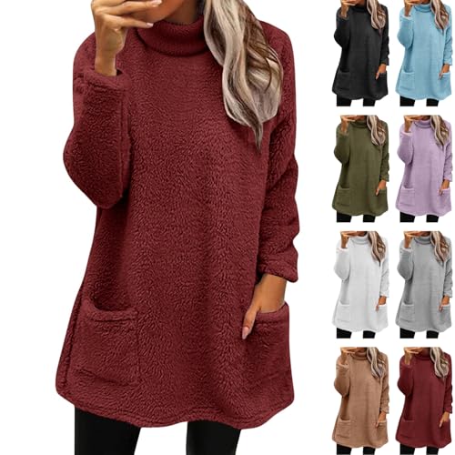 Generisch Damen Pullover Herbst Winter Winter Langarmshirt Rollkragen Oberteile Basic Teddy Fleecepullover Warme Sweatshirt Langarm Winterpullover Stretch Pulli Schwarzer Pulli Damen von Generisch