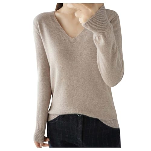 Generisch Damen Pullover Lässig V-Ausschnitt Strickpullover Baumwolle Sweatshirt Oversized Tunika Tops Herbst Langarm Pulli Weich Sweater Winterpullover Damenpullover Longpullover Braun Lila 3XL von Generisch
