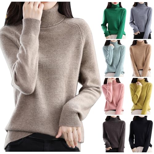 Generisch Damen Pullover Merinowolle Strickpullover Einfarbiger Elegant Rundhals Langarm DüNne Stehkragen Weich Knit Sweater Warm Herbsts Winter Outfit Kaschmir Cashmere Damen Jumpers von Generisch
