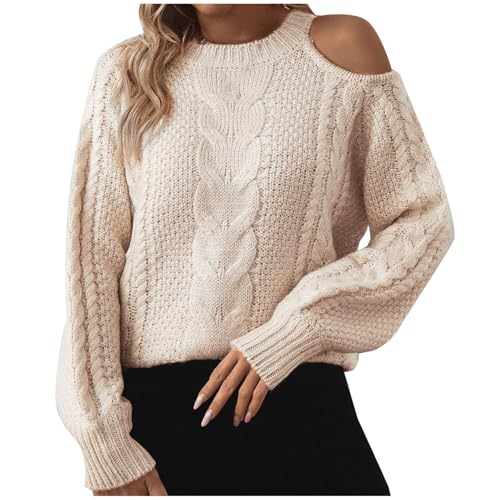 Generisch Damen Pullover Rundhalspullover Fall Winter Elegant Strickpullover Oversize Langarm Pulli Sweatshirt Langarm Grobstrickpullover Baumwolle Pulli Teenager Mädchen Sweater S-XXXL von Generisch