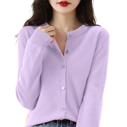 Generisch Damen Pullover Strickjacke Cashmere Cardigan Wollpullover Herbst Winter Merinowolle Feinstrickpullover Langarm V-Ausschnitt Knopf Strickpullover Einfarbig Weich Warm Elegant Sweater von Generisch