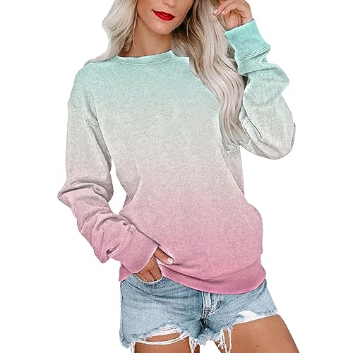 Generisch Damen Sweatshirt Pullover Langarm Shirt Tunika Rundhals Pulli Mädchen Locker Leichter Oberteile Sport Streetwear Langärmeliger ohne Kapuze Bluse Tops von Generisch