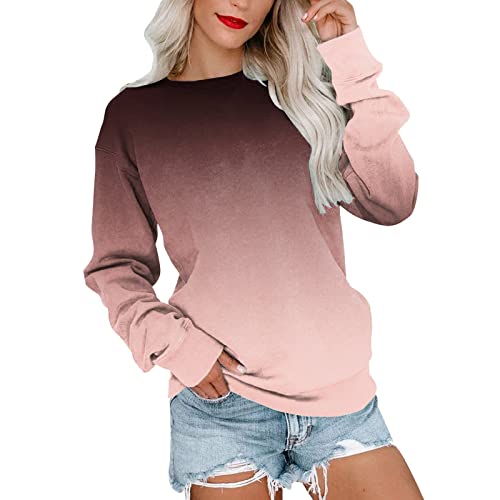 Generisch Damen Sweatshirt Pullover Langarm Shirt Tunika Rundhals Pulli Mädchen Locker Leichter Oberteile Sport Streetwear Langärmeliger ohne Kapuze Bluse Tops von Generisch