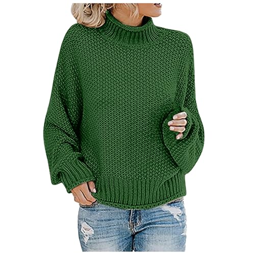 Generisch Damen Pullover Winter, Strickpullover Damen Pullover elegant Winterpullover Casual Strickpulli Herbst Winter Grobstrickpullover Sweatshirt Pulli Damenpullover Rollkragenpullover, Grün von Generisch