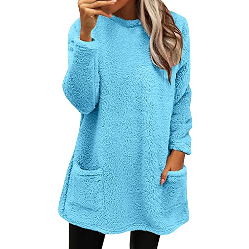 Generisch Damen Pulloverkleid Lange Winterkleid Pullover Herbst Winter Strickkleid Mode Sweatkleid Damen Mantel Plüsch Hoodie Teddy Fleece Sweatshirt Rundhalsausschnitt Pullover Sweatshirts von Generisch