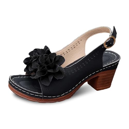 Generisch Damen Pumps Chunky Blockabsatz Schuhe Mary Jane Hochzeit Offene Zehe Sandalen Bequeme High Heels Klassische Anzugschuhe von Generisch