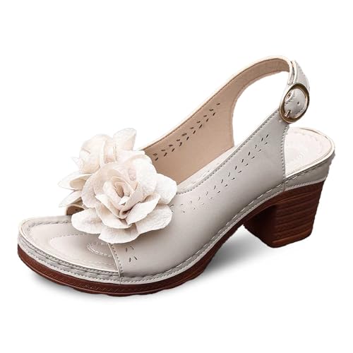 Generisch Damen Pumps Chunky Blockabsatz Schuhe Mary Jane Hochzeit Offene Zehe Sandalen Bequeme High Heels Klassische Anzugschuhe von Generisch