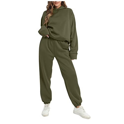 Generisch Damen Pyjama Set, Kurzarm Jogginganzug Trainingsanzug 2 Teilige Loungewear Sets Mit Rundhalsausschnitt Sport Set Freizeitanzug Baumwolle Kuschelig Komplettes Outfit Set (M, Army Green) von Generisch