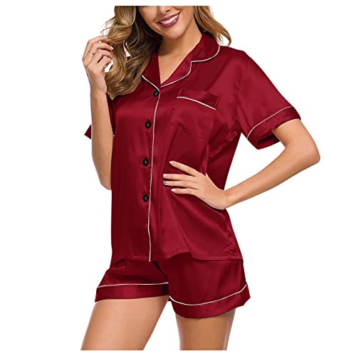 Generisch Damen Pyjama Set Schlafanzug Kariert mit Knopfleiste und Hemdkragen Zweiteiliges Nachtwäsche Dot Langarm Shirt und Hosen Pyjama Set Nachtwäsche Negligee Frühling Sommer von Generisch