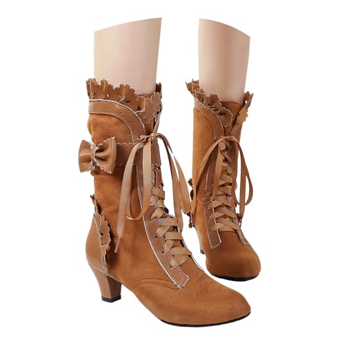 Generisch Damen Quadratischer Zehen Plattform Kurze Stiefel Mit Metallkette Hoher Stämmiger Absatz Vintage Marche Chaussures Occidentales Classiques Chaussures décontractées à Tube Haut et Profond von Generisch